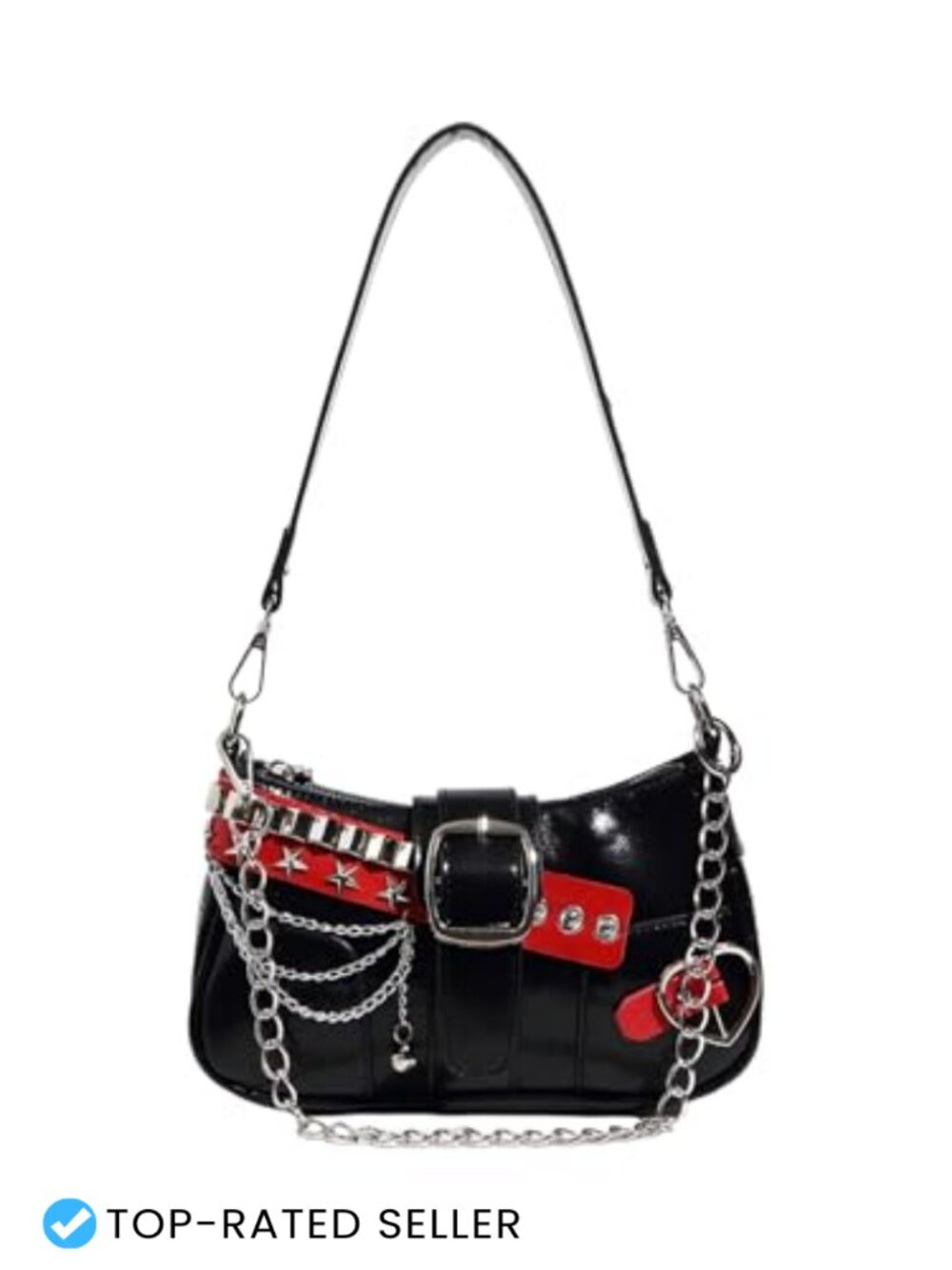 Y2K Star Embroidery PU Leather Shoulder Bag with Chain Top Handle